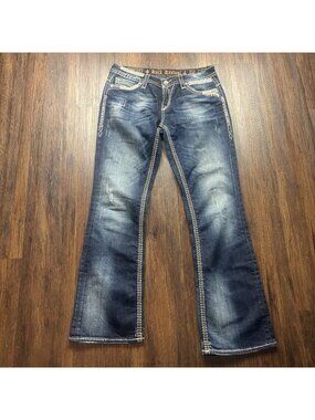 Rock Revival Roza Easy Boot Jeans Distressed Dark Wash Thick Stitch Women’s 29